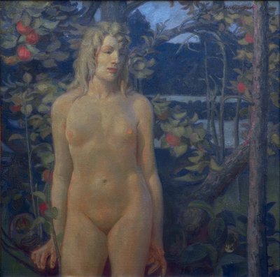 Fêmea Nua em Pé em Paisagem de Erich Erler Samaden