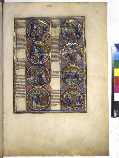 Página inteira: oito medalhões envolvendo miniaturas e acompanhados de texto, c.1225-1250 (têmpera sobre pergaminho) de Erich Lessing