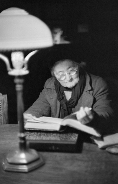 A vida na Viena do pós-guerra: uma senhora idosa absorvida pelo seu livro na sala de leitura, Viena de Erich Lessing