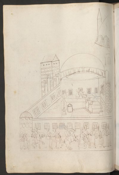 Desenho a caneta: pátio interior de uma mesquita de Erich Lessing