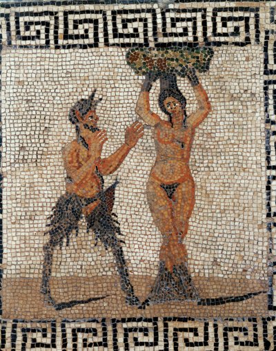 Sátiro e ninfa. Mosaico de Pompeia, Itália de Erich Lessing