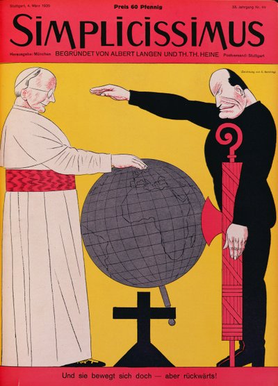 Papa Pio XI (1857-1939) e Mussolini (1883-1945) na época do Tratado de Latrão de 1929, ilustração da capa da revista 