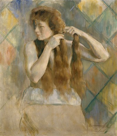 Trançar o cabelo (pintura) de Erik Theodor Werenskiold