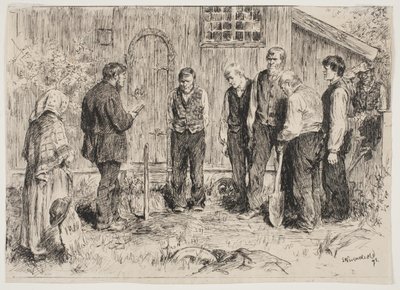 Um funeral pobre em uma aldeia de montanha norueguesa de Erik Theodor Werenskiold
