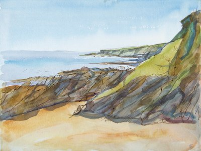 Rocky Beach na Roseland (caneta e tinta e wc no papel) de Erin Townsend