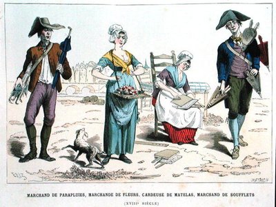 Vendedor de Guarda-chuva, Vendedor de Flores, Vendedor de Colchões de Lã e Fole no Século XVIII, de 