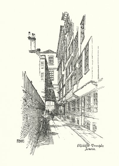 Londres antiga: Middle Temple Lane (litografia) de Ernest (after) Coffin