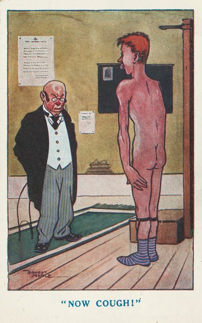 Doutor pedindo a um homem nu para tossir durante um exame médico (cor litho) de Ernest (after) Noble