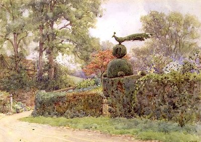The Old Yew Hedge, Speldhurst, Kent (aquarela) de Ernest Arthur Rowe
