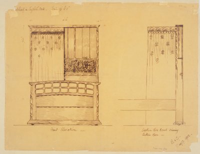 Design para uma cama em carvalho inglês, 1902 de Ernest Barnsley