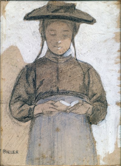 Jovem mulher do Valais a ler o seu missal de Ernest Bieler