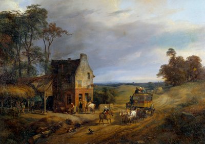 Preso em frente de uma pousada. Pintura de Ernest Delahaye (1855-1921) Século XIX. Compiegne, Museu Nacional do Castelo. de Ernest Delahaye