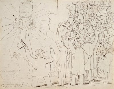 A Celebração do Velho Hugo, caricatura de Victor Hugo (1802-85), de uma carta a Paul Verlaine, c.1880 de Ernest Delahaye