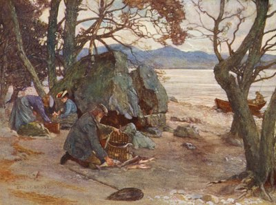 Hora do almoço em Loch Awe (litografia a cores) de Ernest Edward Briggs