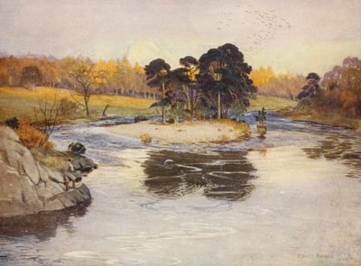 A ilha dos abetos abaixo do Linn (litografia a cores) de Ernest Edward Briggs