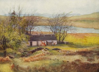 A casa de campo do guardião em Loch Wee (litografia a cores) de Ernest Edward Briggs