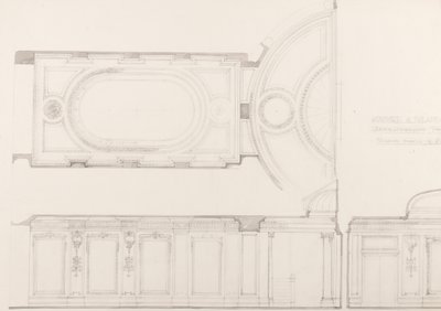 Projectos para o interior do Oxford and Poland Street Cinematograph Theatre: Teto do auditório e parede do fundo, c.1910 (lápis sobre papel) de Ernest George William Souster
