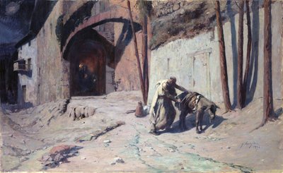 A fuga para o Egito ou, Joseph Colocando uma manada no seu burro, 1894 de Ernest Georges Berges