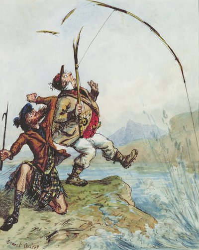 Viagem de férias do Sr. Lovejoy para as Terras Altas Pesca da Truta Salmão, de uma série de oito (ver também 91104) de Ernest Henry Griset