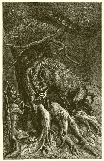 A raposa e o javali de Ernest Henry Griset
