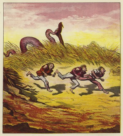 Os três marinheiros fugindo de uma cobra gigante de Ernest Henry Griset