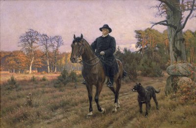 Bismarck a cavalo com cachorro (impressão de óleo) de Ernest Henseler