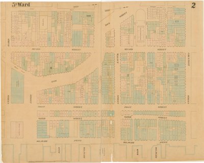 Mapas da cidade de Filadélfia, volume 1, chapa 2, 1860 (gravura colorida à mão) de Ernest Hexamer
