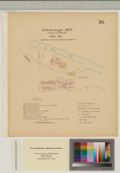 Plano para o moinho de Hillsborough, Middletown Township, Delware, ilustração de &39;Hexamer General Surveys&39; (caneta e tinta com papel lavado) de Ernest Hexamer