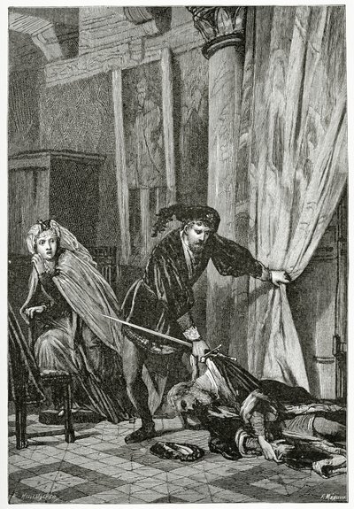 Cena, de, hamlet, 19º século, (bw, engraving) de Ernest Hillemacher