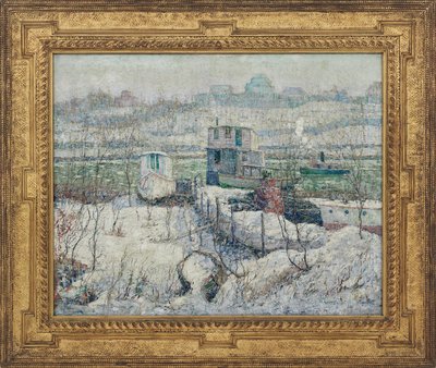 Boathouse, inverno, rio Harlem, c.1916 de Ernest Lawson