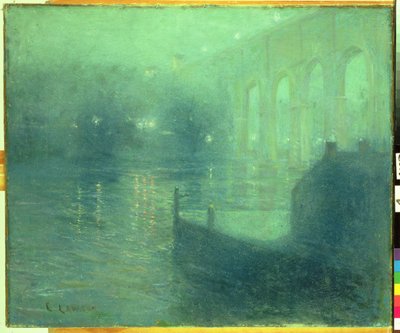 Rio Harlem à noite, reflexo azul (óleo sobre tela) de Ernest Lawson