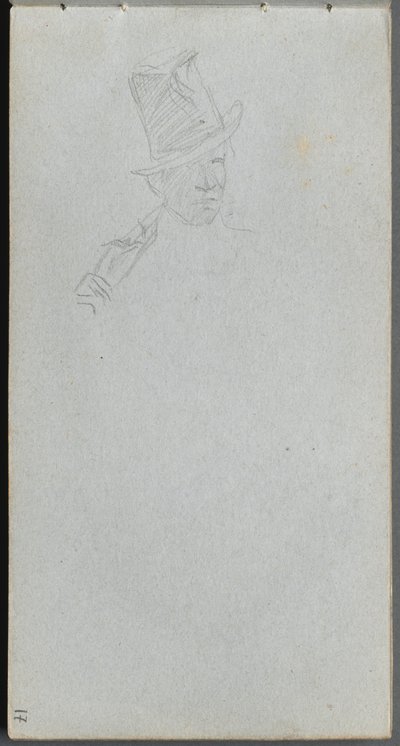 Caderno de desenho, página 17: Busto de um homem de cartola. de Jean Louis Ernest Meissonier
