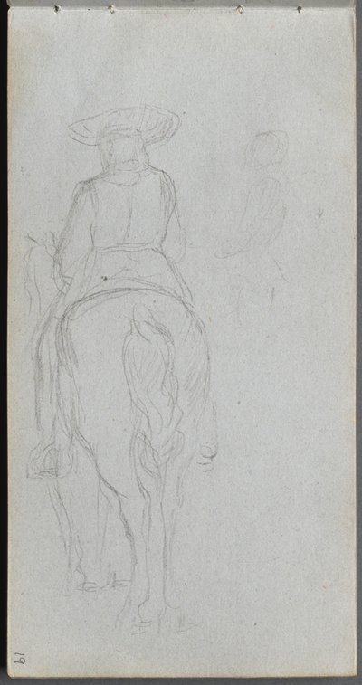 Caderno de desenho, página 19: Estudo de uma figura a cavalo vista de trás. de Jean Louis Ernest Meissonier