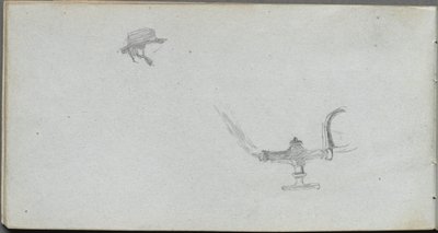 Caderno de desenho, página 26: Estudo de uma cabeça e uma lâmpada. de Jean Louis Ernest Meissonier