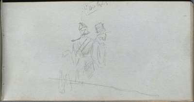 Sketchbook, página 38: Estudo de um soldado e figura em cartola de Ernest Meissonier