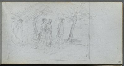 Sketchbook, página 41: Figuras em uma paisagem de Ernest Meissonier