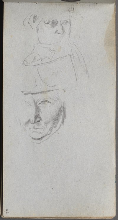 Caderno de desenho, página 47: Estudos de três faces. de Jean Louis Ernest Meissonier