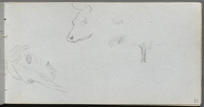 Sketchbook, página 53: Estudos em Animais e Estudo em Árvores. de Jean Louis Ernest Meissonier