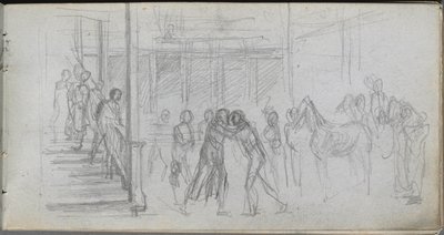 Caderno de desenho, página 62: Estudo de figuras, Escada, Cavalo. de Jean Louis Ernest Meissonier
