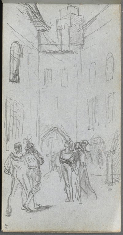 Sketchbook, página 63: Figuras em um pátio de Ernest Meissonier