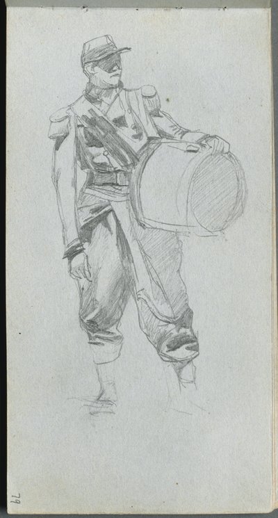 Caderno de desenho, página 79: Soldado com tambor. de Jean Louis Ernest Meissonier
