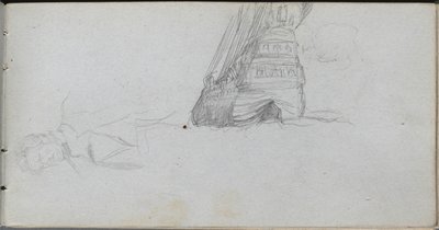 Caderno de desenho, página 84: Estudo de figuras, estudo de um navio. de Jean Louis Ernest Meissonier