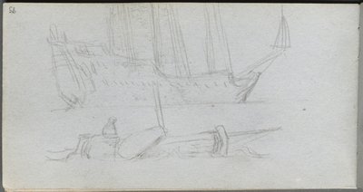 Sketchbook, página 85: Estudo de um navio e bóia de Ernest Meissonier
