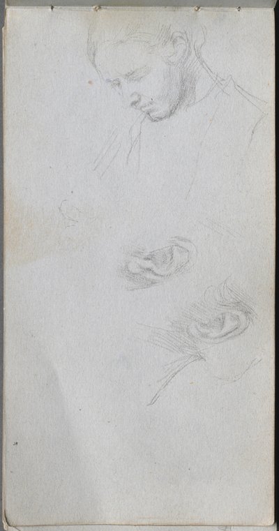 Caderno de desenho, página 96: Estudo de um rosto, ouvidos. de Jean Louis Ernest Meissonier