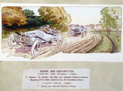 Automobilismo: carros de corte em 1907 - desenho de Ernest Montaut (1878-1909). de Ernest Montaut