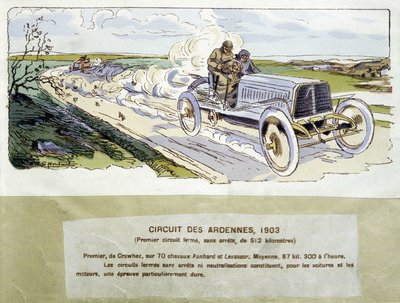 Corrida: o circuito de Ardennes em 1903, desenho de Ernest Montaut (1878-1909). de Ernest Montaut