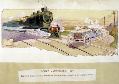 Corrida: a Copa Vanderbilt em 1904 - sorteio por Ernest Montaut (1878-1909). de Ernest Montaut