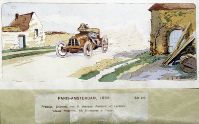 A corrida Paris - Amsterdão em 1898, desenho de Ernest Montaut (1878-1909). de Ernest Montaut