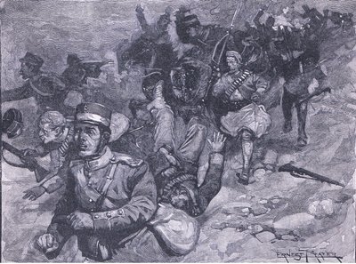 Vôo dos gregos em Larissa, ilustração fromCassells História da Inglaterra, de 1900 de Ernest Prater
