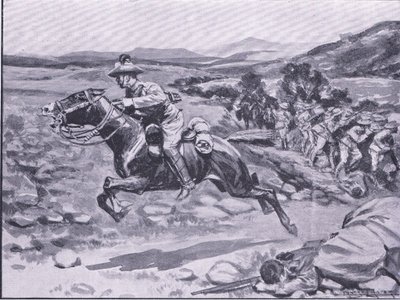 A captura do guarda-costas: ataque audaz de Lieut Batemans, ilustração de After Pretoria: The Guerilla War, 1902 de Ernest Prater